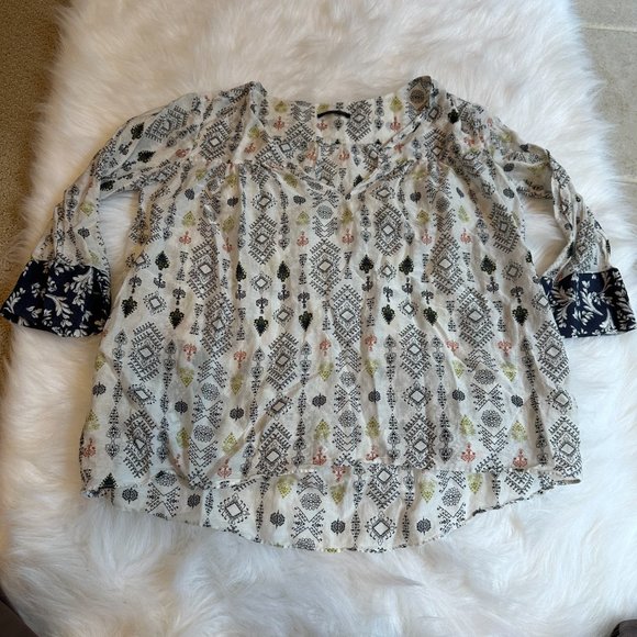 Massimo Dutti Tunic Top Popover V-Neck Boho Geometric Silk Blend Sheer Sz 4 5189 - Picture 4 of 13